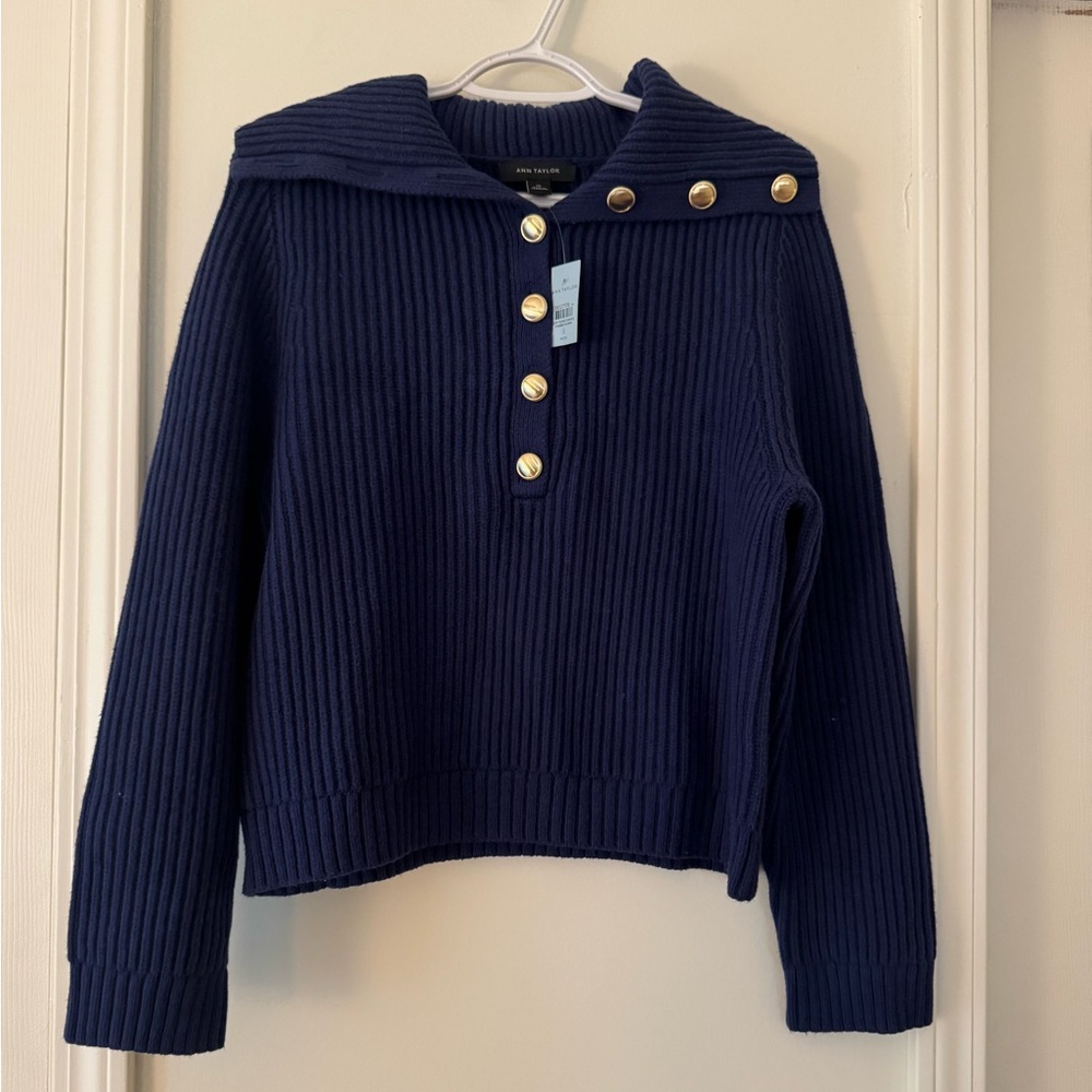 Ann Taylor Navy Blue Button-Up Women's Sweater. NWT. Size Small Petite.